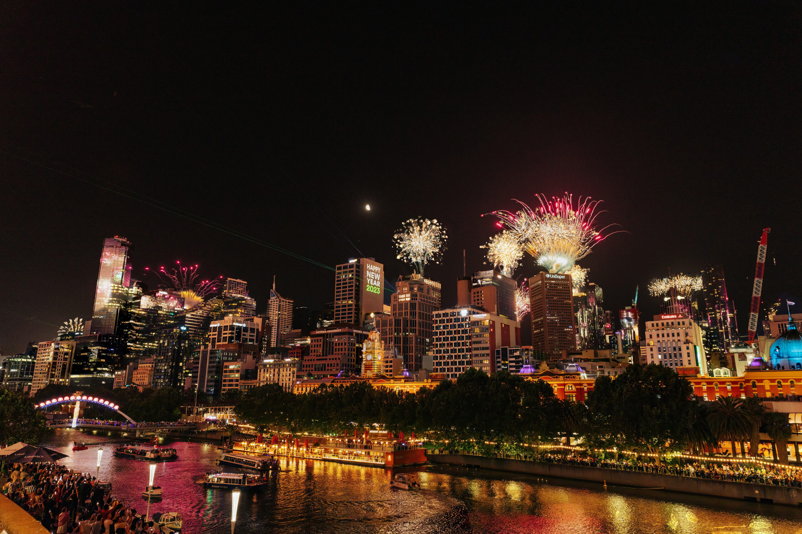 Skyline picture of fireworks in Melbourne city